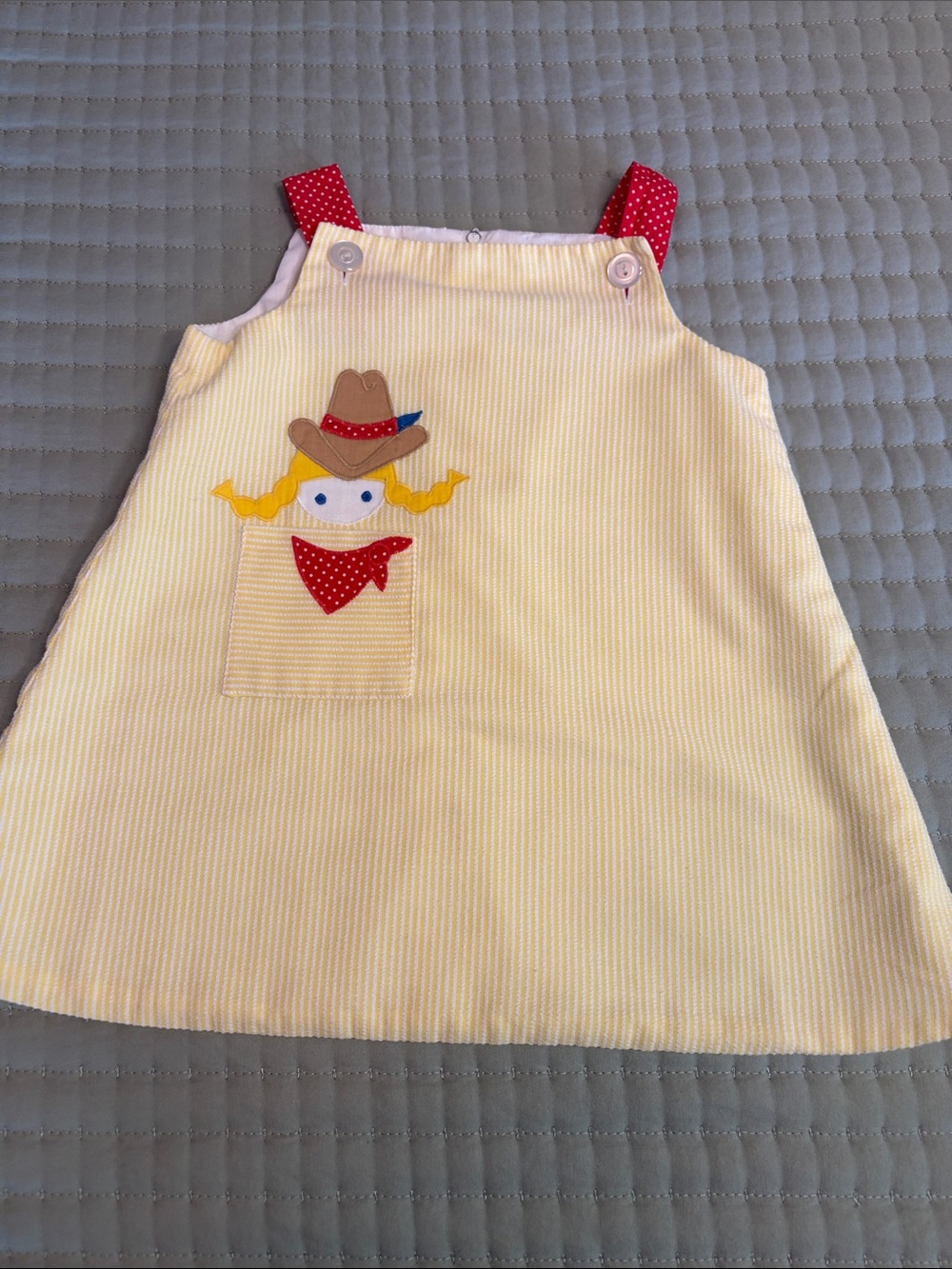 Girls' Yellow Cowboy Pocket Jumper with Red Strap Accents